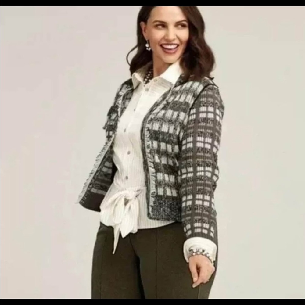 CAbi Brown and Cream Knit Sweater